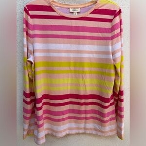 Style & Co.Long Sleeve Striped Crewneck Top - Pink, Yellow, Peach